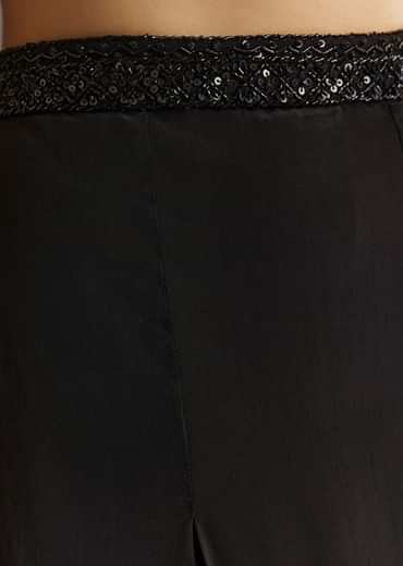 Black Crepe Embroidered Croptop With Embroidered Palazzo And Choker Dupatta