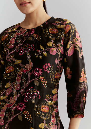 Black Crepe Printed Co Ord Set With Sequins And Beads Work