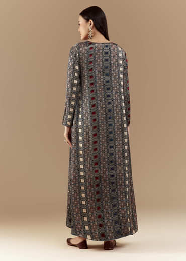 Black Crop Top and Skirt Set with Ajrakh