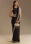 Black Crushed Tissue Saree With Scallop Border And Stone Embroidery