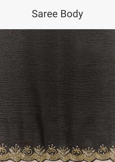 Black Crushed Tissue Saree With Scallop Embroidered Border