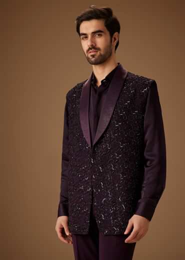 Black Cut Dana Work Indo Western Tuxedo