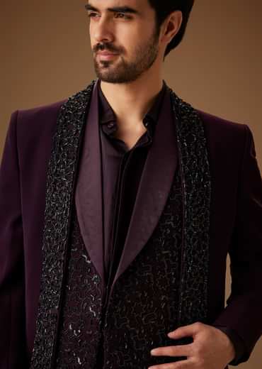 Black Cut Dana Work Indo Western Tuxedo