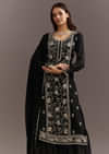 Black Cutdana And Sequins Kurta With Chinon Sharara And Dupatta