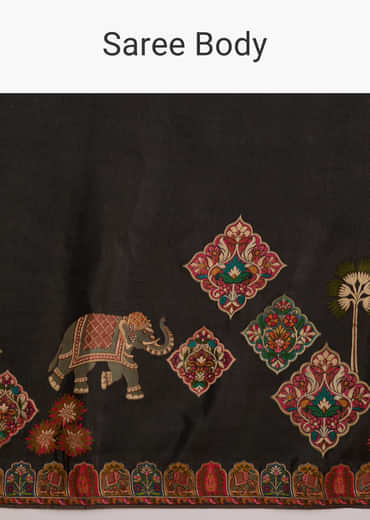 Black Dola Silk Saree With Madhubani Weave And Embroidery