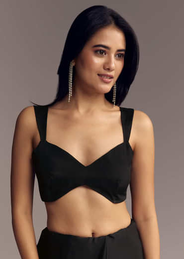 Black Embroidered Chinon Saree With Cut Dana Work