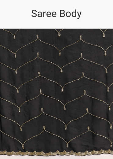 Black Embroidered Chinon Saree With Cut Dana Work