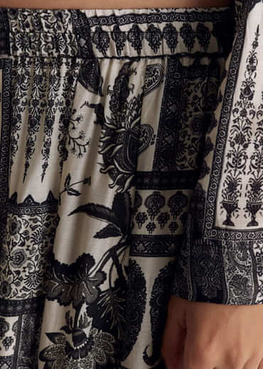 Black Mixed Print Muslin Palazzo Set With Resham Work