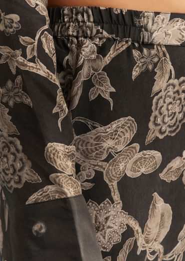 Black Floral Printed Crepe Anarkali Set With Embroidered Neckline