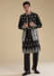 Black Foil Applique Mens Jacket Kurta and Pant Set