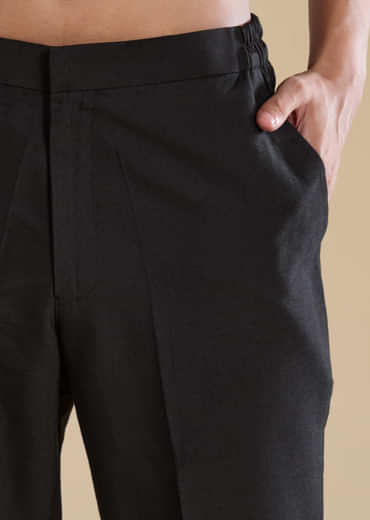 Black Foil Applique Mens Jacket Kurta and Pant Set