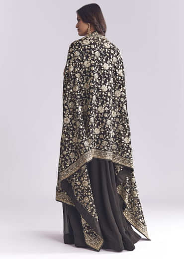 Black Georgette Anarkali Suit With Thread And Sequins Work