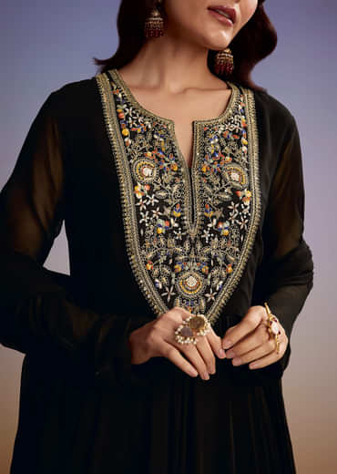 Black Georgette Anarkali Suit With Zari And Sequins Work