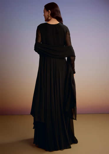 Black Georgette Anarkali Suit With Zari And Sequins Work