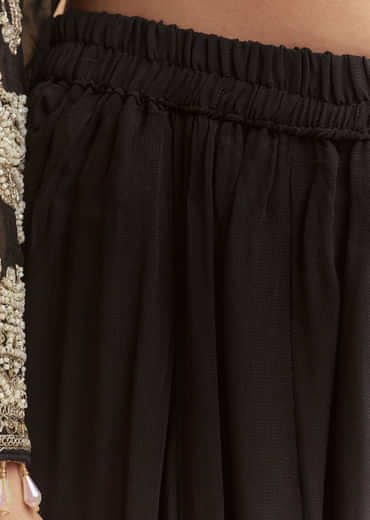 Black Georgette Palazzo Suit With Moti And Zari Work