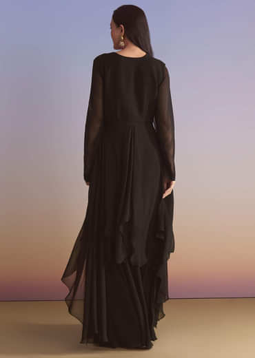 Black Georgette Palazzo Suit With Sequins And Resham Embroidery