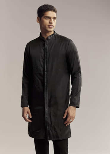 Black Imported Organza Indo Western For Men With Heavy Embroidery
