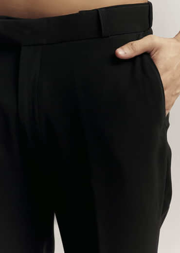 Black Imported Satin Organza Indo Western For Men With Zardosi Embroidery