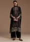 Black Indie Print Kurta Set with Stone Work