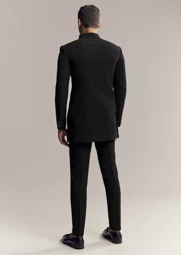 Black Indo Western For Men With Heavy Embroidery On Suiting Fabric