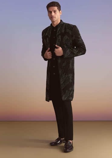 Black Indo Western Set For Men With Beads Work