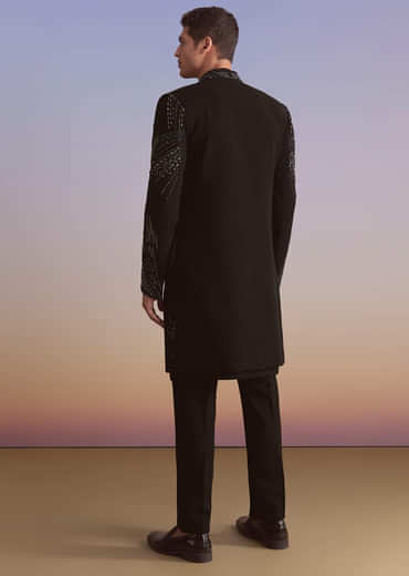 Black Indo Western Set For Men With Beads Work