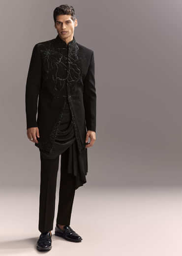 Black Indo Western Set For Men With Heavy Hand Work