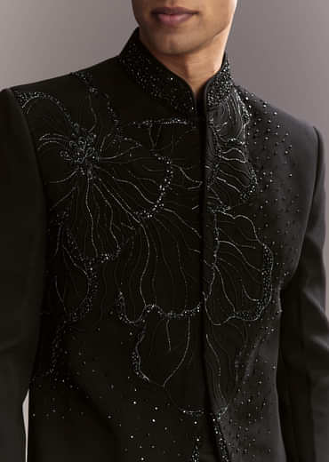 Black Indo Western Set For Men With Heavy Hand Work