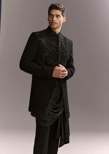 Black Indo Western Set For Men With Heavy Hand Work