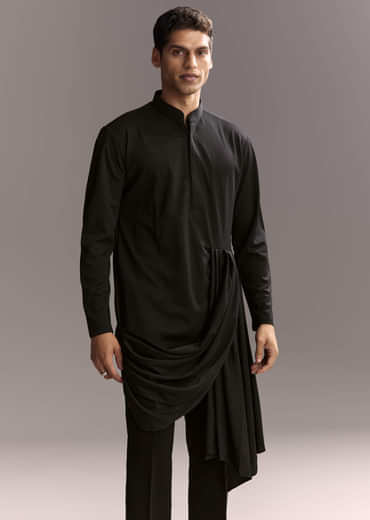 Black Indo Western Set For Men With Heavy Hand Work