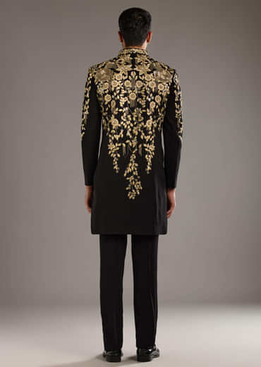 Black Indo Western Set For Men With Zardosi Embroidery