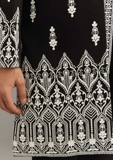 Black Indo Western Set With Embroidery On Japanese Fabric