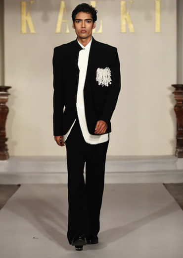 Black Indo Western Suit For Men With Flap Blazer