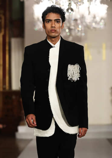 Black Indo Western Suit For Men With Flap Blazer