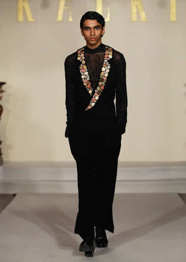 Black Indo Western Suit For Men With Stone Embroidery