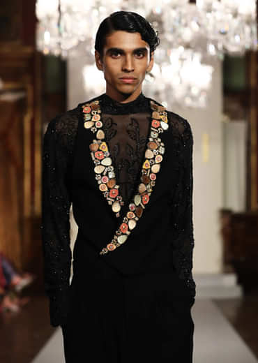 Black Indo Western Suit For Men With Stone Embroidery