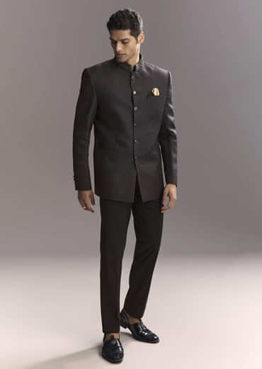 Black Jacquard Jodhpuri Suit For Men With Subtle Paisley Motifs