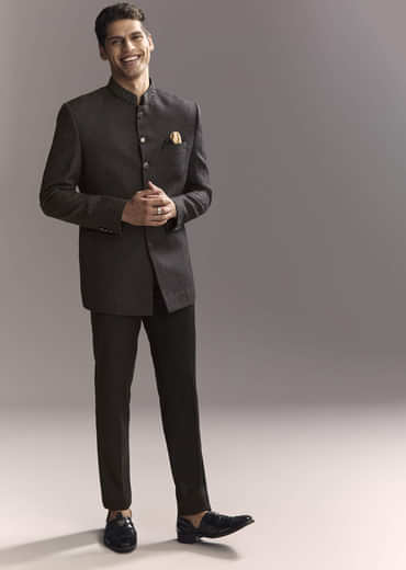 Black Jacquard Jodhpuri Suit For Men With Subtle Paisley Motifs