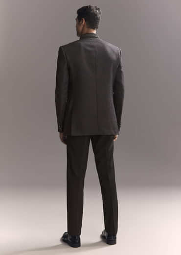 Black Jacquard Jodhpuri Suit For Men With Subtle Paisley Motifs