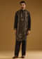 Black Jacquard Kurta Set For Men With Handwoven Work
