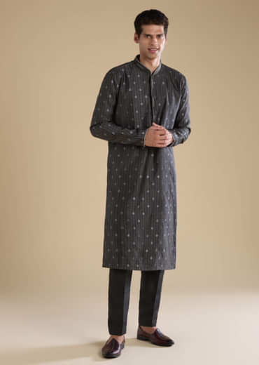 Black Jacquard Textured Mens Kurta and Pant Set