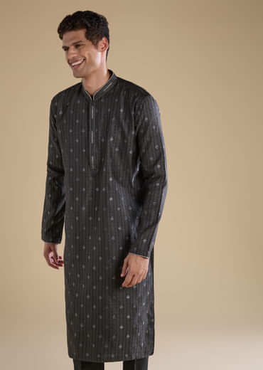 Black Jacquard Textured Mens Kurta and Pant Set