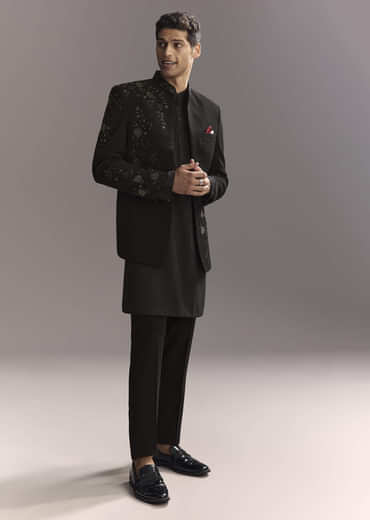 Black Jodhpuri Suit For Men With Hand Embroidery