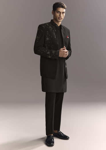 Black Jodhpuri Suit For Men With Hand Embroidery