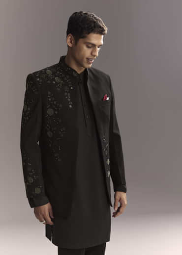 Black Jodhpuri Suit For Men With Hand Embroidery