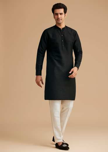 Black Kurta Jacket Set With Resham Work And Hand Embroidered Collar