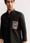Black Linen Kurta Set With Embroidery