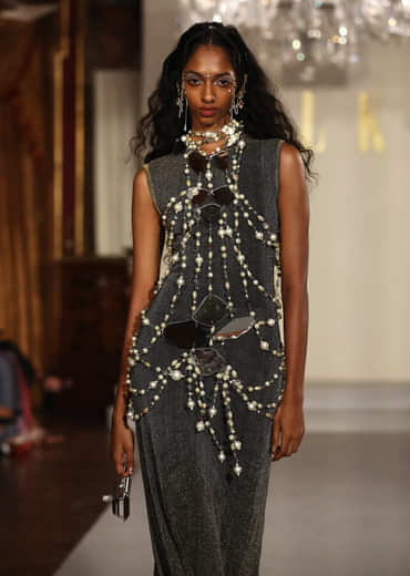 Black Lycra Bridal Gown With Heavy Embroidery