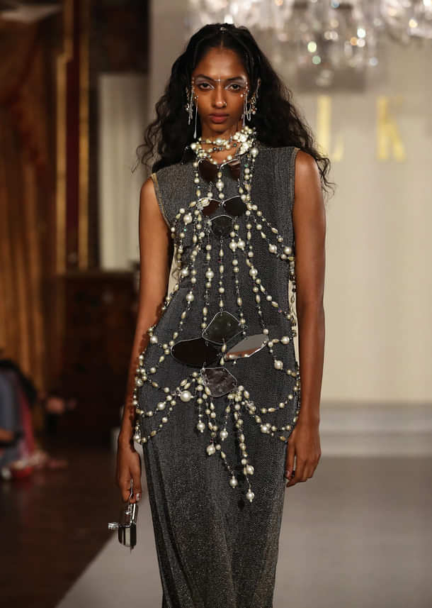 Black Lycra Bridal Gown With Heavy Embroidery