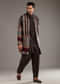 Black Modal Linen Kurta Jacket Set For Men With Hand Block Ajrakh Print